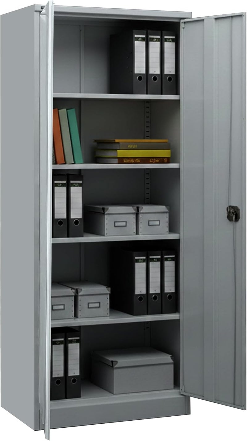 RIGID Heavy Duty Steel Office Cupboard with 4 Shelves - Grey - Image 1